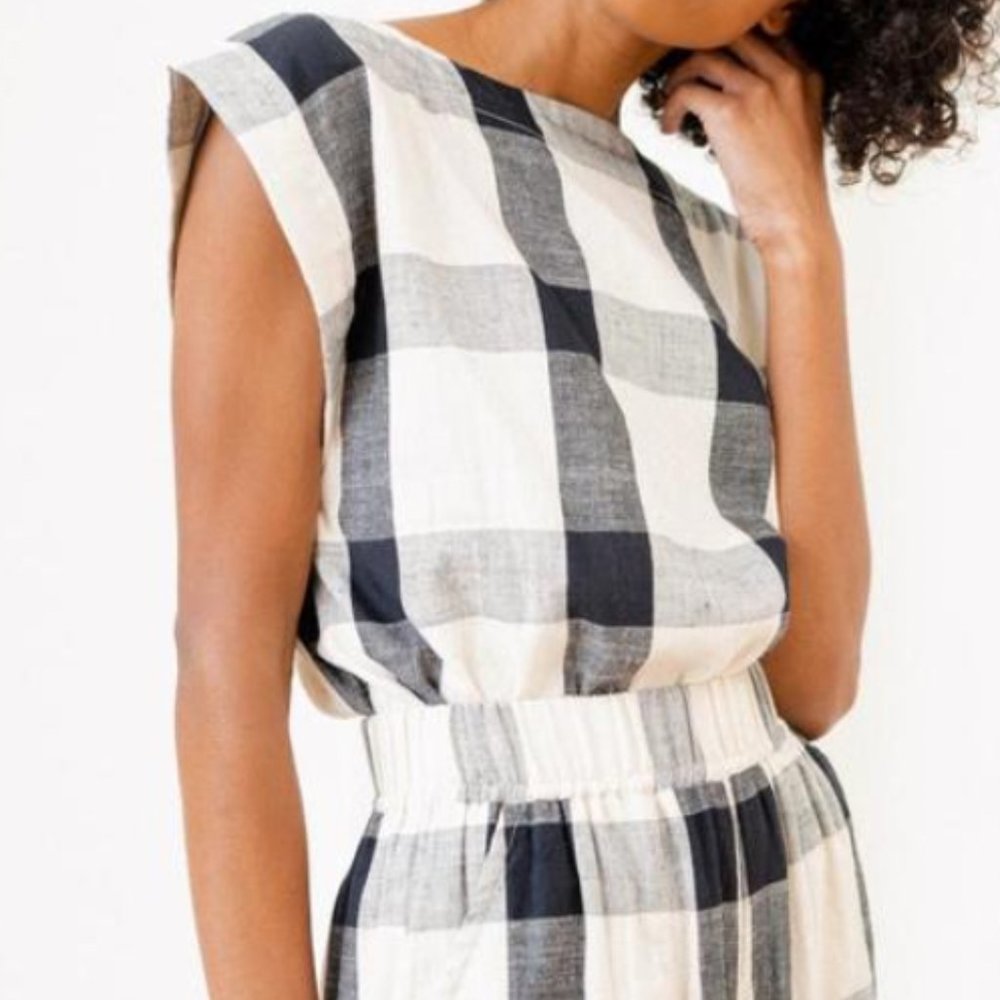 Tribe Alive Gauzy Cotton Navy Plaid Top M